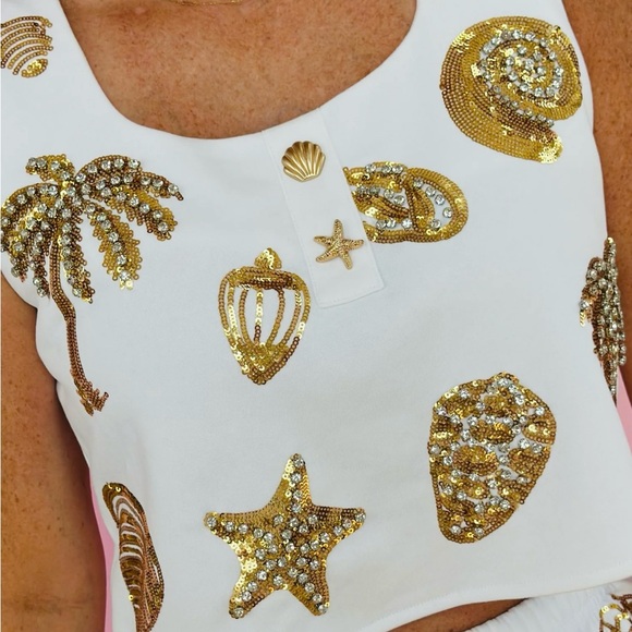 NWT QUEEN OF SPARKLES White & Gold Sequin Shell tank and skort SET! 🐚  ✨ - Picture 8 of 10